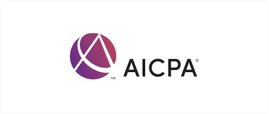 A purple and pink logo for aicpa.