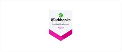 A pink and white badge for quickbooks certified proadvisor payroll.